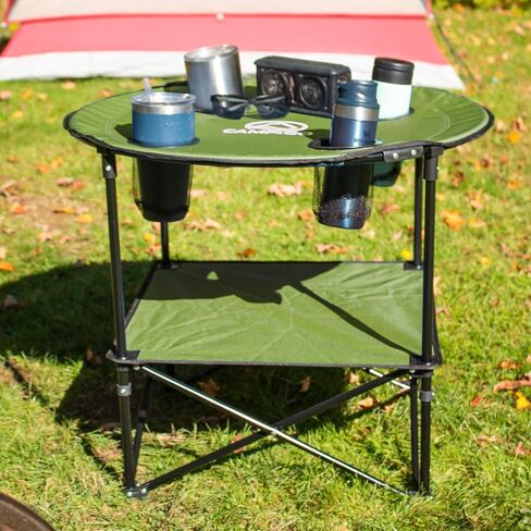 CAMP & GO 28" Round Lightweight Fabric Portable Folding Beach Cupholders Table, Green in Saudi Arabia