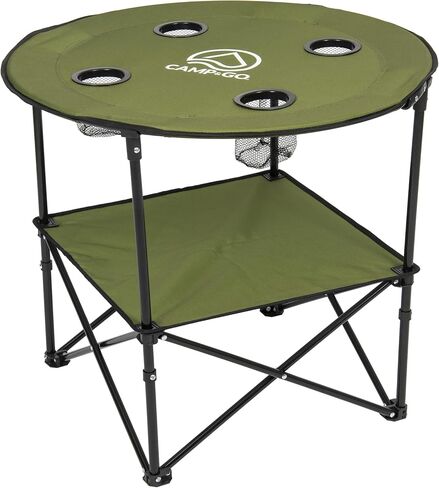 CAMP & GO 28" Round Lightweight Fabric Portable Folding Beach Cupholders Table, Green in Saudi Arabia