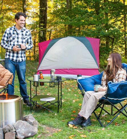 CAMP & GO 28" Round Lightweight Fabric Portable Folding Beach Cupholders Table, Green in Saudi Arabia