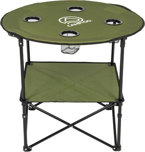 CAMP & GO 28" Round Lightweight Fabric Portable Folding Beach Cupholders Table, Green in Saudi Arabia