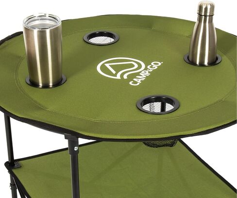 CAMP & GO 28" Round Lightweight Fabric Portable Folding Beach Cupholders Table, Green in Saudi Arabia