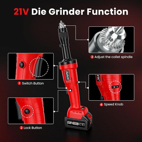 Cordless Die Grinder with 2x 4.0Ah Batteries, 21V Brushless Die Grinder, Variable Speed Straight Grinder for Rust Removal, Grinding, Cutting, Polishing in Kuwait