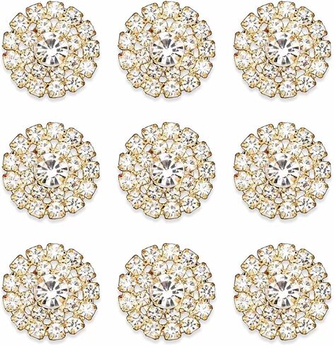 20 Pieces Silver Plated Round Flower Bead Rhinestone Embellishment Button for Handmade DIY Clothing Shoes Hat Decoration (Gold) in Saudi Arabia