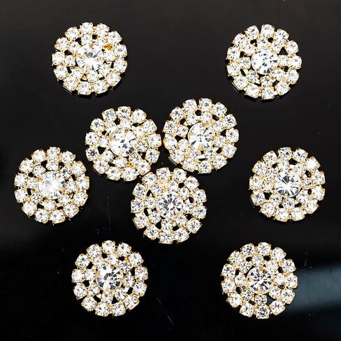 20 Pieces Silver Plated Round Flower Bead Rhinestone Embellishment Button for Handmade DIY Clothing Shoes Hat Decoration (Gold) in Saudi Arabia