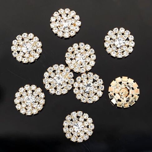 20 Pieces Silver Plated Round Flower Bead Rhinestone Embellishment Button for Handmade DIY Clothing Shoes Hat Decoration (Gold) in Saudi Arabia