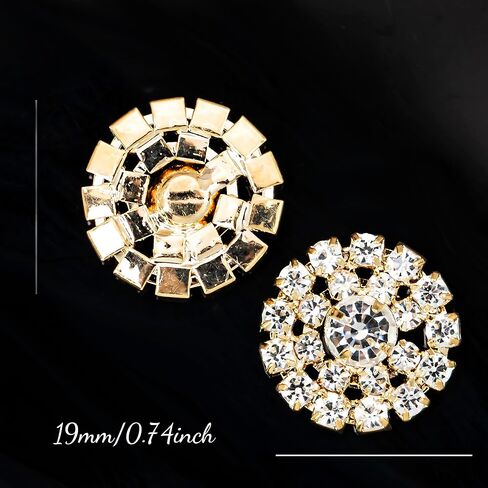 20 Pieces Silver Plated Round Flower Bead Rhinestone Embellishment Button for Handmade DIY Clothing Shoes Hat Decoration (Gold) in Saudi Arabia