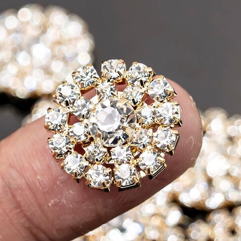 20 Pieces Silver Plated Round Flower Bead Rhinestone Embellishment Button for Handmade DIY Clothing Shoes Hat Decoration (Gold) in Saudi Arabia