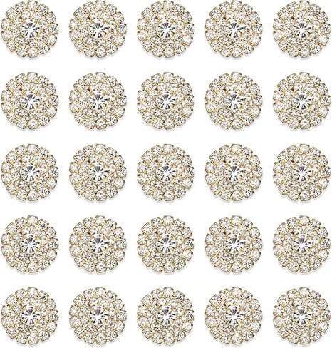 20 Pieces Silver Plated Round Flower Bead Rhinestone Embellishment Button for Handmade DIY Clothing Shoes Hat Decoration (Gold) in Saudi Arabia