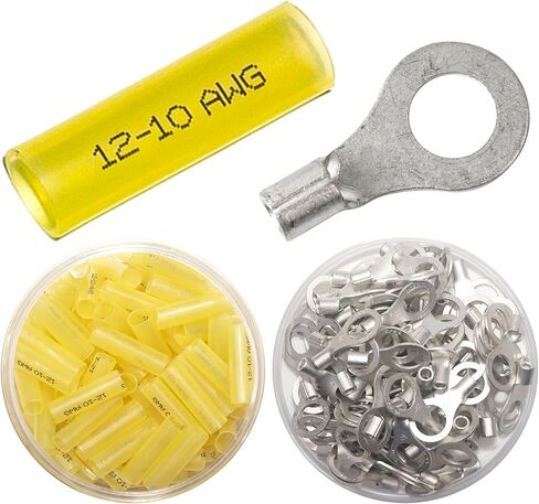 100PCS Separated Heat Shrink Ring Connectors Electrical Wire Crimp Termianls (Ring 5/16", AWG 22-16) in Kuwait