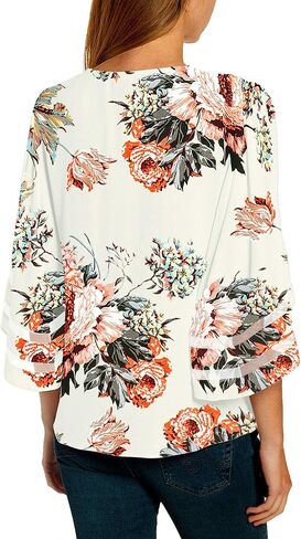 luvamia Women Casual Strappy V Neck Blouse 3/4 Bell Sleeve Mesh Panel Shirts Top in Saudi Arabia