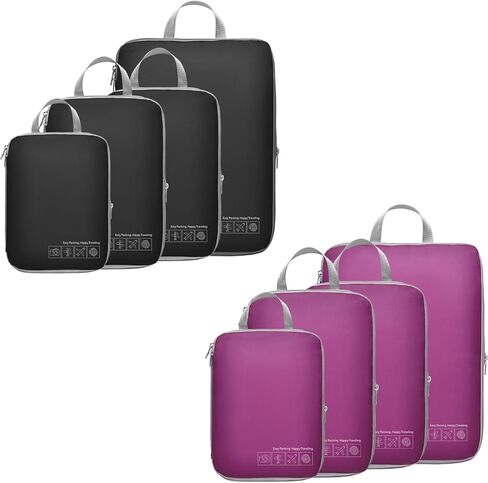 Cambond 4 Set Compression Packing Cubes Black Bundle with 4 Set See Through Compression Packing Cubes Purple in Kuwait