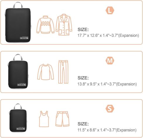 Cambond 4 Set Compression Packing Cubes Black Bundle with 4 Set See Through Compression Packing Cubes Purple in Kuwait