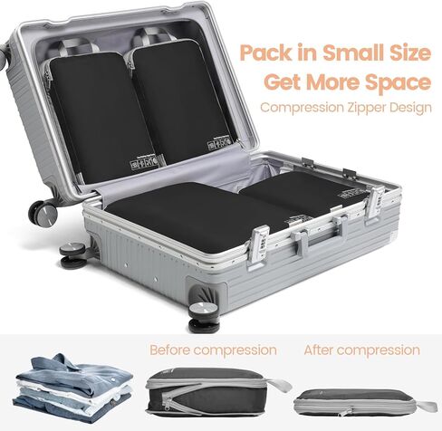 Cambond 4 Set Compression Packing Cubes Black Bundle with 4 Set See Through Compression Packing Cubes Purple in Kuwait