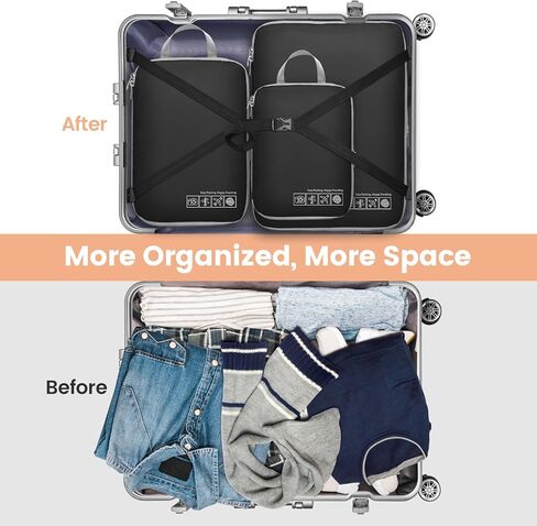 Cambond 4 Set Compression Packing Cubes Black Bundle with 4 Set See Through Compression Packing Cubes Purple in Kuwait