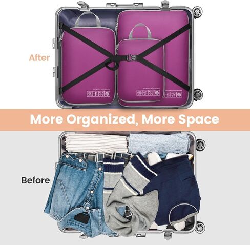 Cambond 4 Set Compression Packing Cubes Black Bundle with 4 Set See Through Compression Packing Cubes Purple in Kuwait