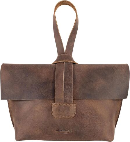 Heather's, Women's Clutch Bag, Travel Case, Accessories Pouch, Makeup, Cosmetics, and Toiletry Items, Full Grain Leather, Handmade, Bourbon Brown in Kuwait