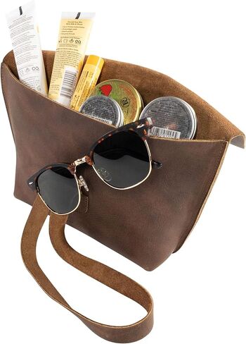 Heather's, Women's Clutch Bag, Travel Case, Accessories Pouch, Makeup, Cosmetics, and Toiletry Items, Full Grain Leather, Handmade, Bourbon Brown in Kuwait