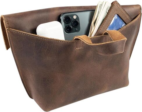 Heather's, Women's Clutch Bag, Travel Case, Accessories Pouch, Makeup, Cosmetics, and Toiletry Items, Full Grain Leather, Handmade, Bourbon Brown in Kuwait