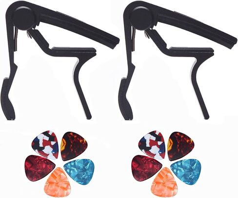 Quick Release Guitar Capo for Acoustic and Electric Guitar, Ukelele, Bass, Banjo - 2pcs Black Capos with 10 Picks in Saudi Arabia