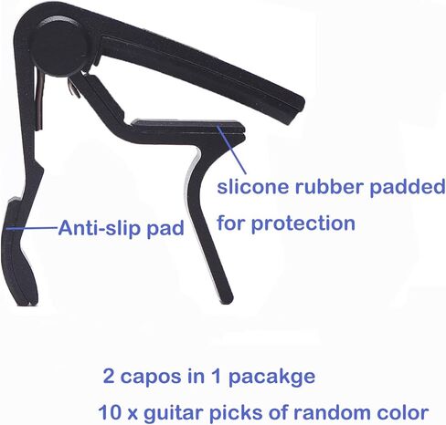 Quick Release Guitar Capo for Acoustic and Electric Guitar, Ukelele, Bass, Banjo - 2pcs Black Capos with 10 Picks in Saudi Arabia