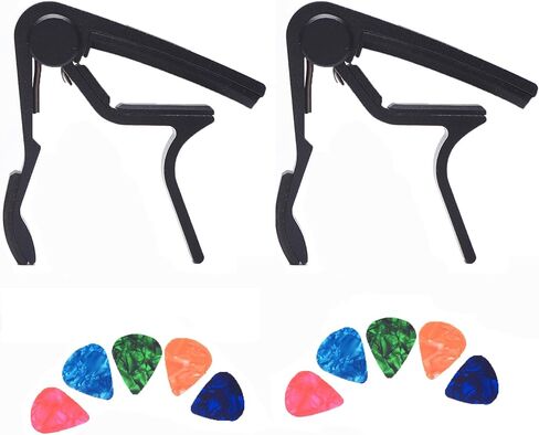 Quick Release Guitar Capo for Acoustic and Electric Guitar, Ukelele, Bass, Banjo - 2pcs Black Capos with 10 Picks in Saudi Arabia
