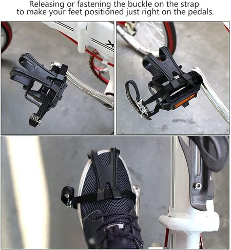 Bike Pedals, 1 Pair Nylon Cycling Pedals Toe Clips Straps for Fixie Mountain Bikes Accessories 1/2 Inch Spindle Thread with Toe Cages in Kuwait