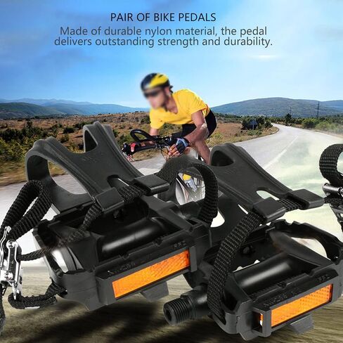 Bike Pedals, 1 Pair Nylon Cycling Pedals Toe Clips Straps for Fixie Mountain Bikes Accessories 1/2 Inch Spindle Thread with Toe Cages in Kuwait