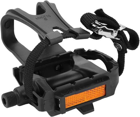 Bike Pedals, 1 Pair Nylon Cycling Pedals Toe Clips Straps for Fixie Mountain Bikes Accessories 1/2 Inch Spindle Thread with Toe Cages in Kuwait