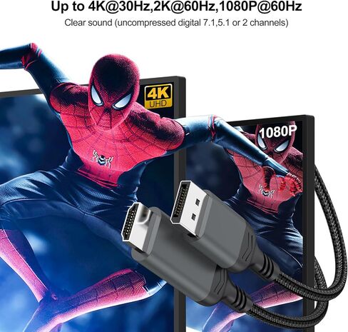 4K DisplayPort to HDMI Cable 6Feet 3-Pack, Display Port DP to HDMI Cable Male to Male Video Monitor Cord [Nylon Braided] Compatible with Computer,PC,Laptop,TV, Projector, Monitor in Saudi Arabia