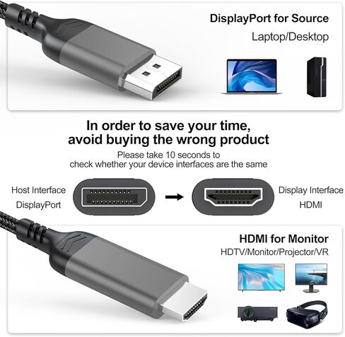 4K DisplayPort to HDMI Cable 6Feet 3-Pack, Display Port DP to HDMI Cable Male to Male Video Monitor Cord [Nylon Braided] Compatible with Computer,PC,Laptop,TV, Projector, Monitor in Saudi Arabia