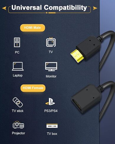 كابل تمديد HDMI EXTRACTME، 2 حزمة محول موسع HDMI ذكر إلى أنثى عالي السرعة يدعم 4K 3D لـ Google Chrome Cast، Roku Stick، TV Stick، HDTV، PS3/4، Xbox360، الكمبيوتر المحمول والكمبيوتر الشخصي in Kuwait