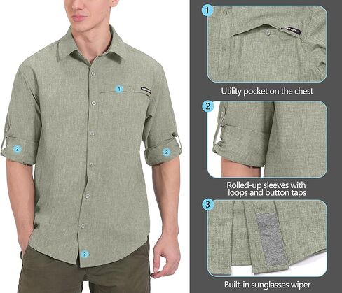 Little Donkey Andy Men's Quick Dry Hiking Shirt, Lightweight Long Sleeve Travel Shirt, Air-Holes Tech Laurel Oak Heather XXXL in Saudi Arabia