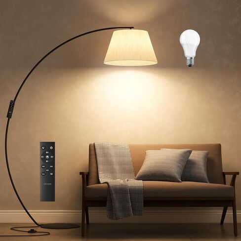 Arc Floor Lamps for Living Room,1200LM Super Bright 71 Inch Extra Tall Floor Lamp with Remote Control Dimmable 12W LED Bulb,E26 Base,Adjustable Lampshade,Foot Switch,LED Hanging Lamp for Bedroom Black in Saudi Arabia