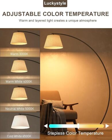 Arc Floor Lamps for Living Room,1200LM Super Bright 71 Inch Extra Tall Floor Lamp with Remote Control Dimmable 12W LED Bulb,E26 Base,Adjustable Lampshade,Foot Switch,LED Hanging Lamp for Bedroom Black in Saudi Arabia