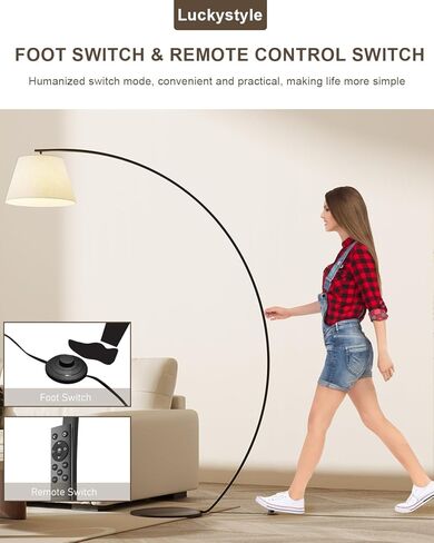 Arc Floor Lamps for Living Room,1200LM Super Bright 71 Inch Extra Tall Floor Lamp with Remote Control Dimmable 12W LED Bulb,E26 Base,Adjustable Lampshade,Foot Switch,LED Hanging Lamp for Bedroom Black in Saudi Arabia