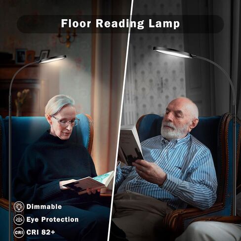 مصباح أرضي LED، ضوء قراءة مرن على الأرض معقوفة قابل للتعتيم مع جهاز تحكم عن بعد، إضاءة عالية قابلة للتعديل لغرفة المعيشة وغرفة النوم والمكتب والدراسة، 3000K-6000K، أسود حديث in Kuwait