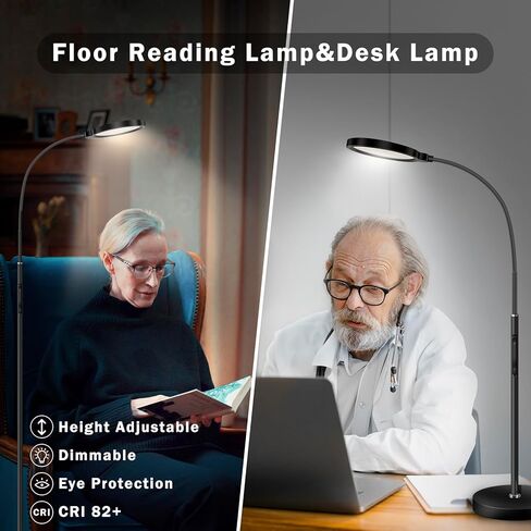مصباح أرضي LED، ضوء قراءة مرن على الأرض معقوفة قابل للتعتيم مع جهاز تحكم عن بعد، إضاءة عالية قابلة للتعديل لغرفة المعيشة وغرفة النوم والمكتب والدراسة، 3000K-6000K، أسود حديث in Kuwait