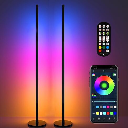 Corner Floor Lamp 2 Pack Smart LED Corner Lamp with 16 Million Colors,DIY Lighting Mode,Music Sync&Timing,61" RGB LED Floor Lamp Works with App/Remote,RGB Floor Lamp for Living Room, Gaming Room in Saudi Arabia