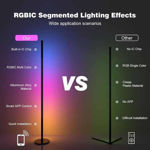 Corner Floor Lamp 2 Pack Smart LED Corner Lamp with 16 Million Colors,DIY Lighting Mode,Music Sync&Timing,61" RGB LED Floor Lamp Works with App/Remote,RGB Floor Lamp for Living Room, Gaming Room in Saudi Arabia