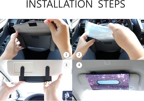 Car Visor Tissue Holder, Sparkling PU Leather Mask Box, Bling Crystals Cover Case & Glitter Mask Hook Clip for Women (Purple) in Saudi Arabia