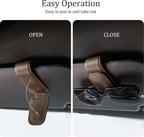 Polare حامل نظارات شمسية من الجلد المحبب بالكامل لنظارات السيارة ونظارات شمسية ومشبك مغناطيسي من الجلد وحامل نظارات عالمية للشاحنة والإكسسوارات الداخلية للسيارة، عبوة واحدة in Kuwait