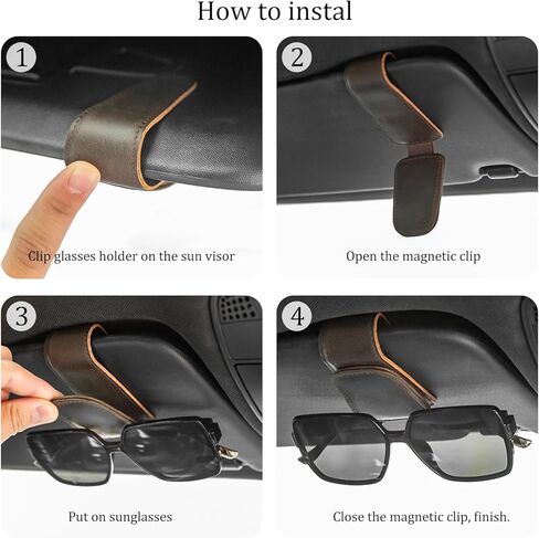 Polare حامل نظارات شمسية من الجلد المحبب بالكامل لنظارات السيارة ونظارات شمسية ومشبك مغناطيسي من الجلد وحامل نظارات عالمية للشاحنة والإكسسوارات الداخلية للسيارة، عبوة واحدة in Kuwait