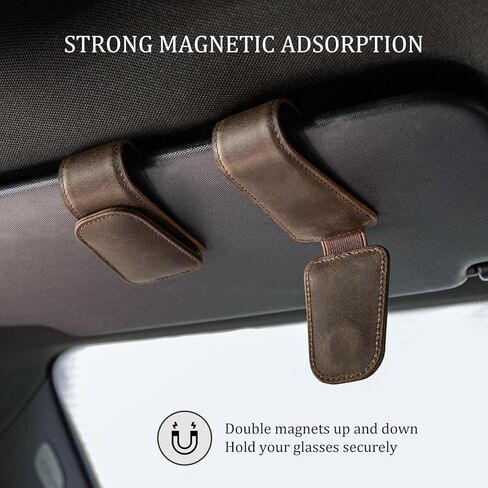 Polare حامل نظارات شمسية من الجلد المحبب بالكامل لنظارات السيارة ونظارات شمسية ومشبك مغناطيسي من الجلد وحامل نظارات عالمية للشاحنة والإكسسوارات الداخلية للسيارة، عبوة واحدة in Kuwait