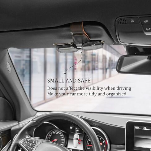 Polare حامل نظارات شمسية من الجلد المحبب بالكامل لنظارات السيارة ونظارات شمسية ومشبك مغناطيسي من الجلد وحامل نظارات عالمية للشاحنة والإكسسوارات الداخلية للسيارة، عبوة واحدة in Kuwait