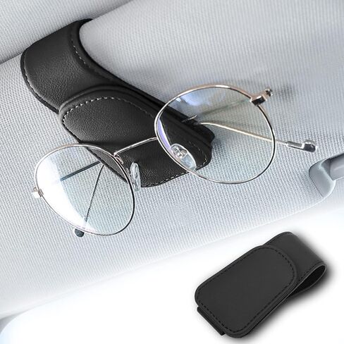 Pincuttee Magnetic Leather Sunglass Holder,Sunglasses Holders for Car Sun Visor,Ticket Card Clip Eyeglasses Mount,Universal Car Visor Accessories(Black,1PC) in Saudi Arabia