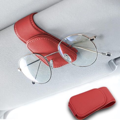 Pincuttee Magnetic Leather Sunglass Holder,Sunglasses Holders for Car Sun Visor,Ticket Card Clip Eyeglasses Mount,Universal Car Visor Accessories(Black,1PC) in Saudi Arabia