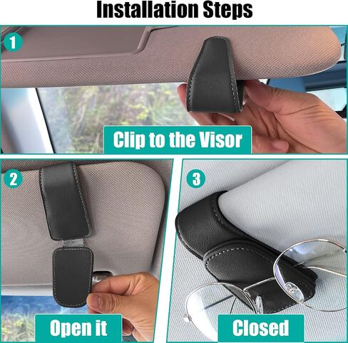 Pincuttee Magnetic Leather Sunglass Holder,Sunglasses Holders for Car Sun Visor,Ticket Card Clip Eyeglasses Mount,Universal Car Visor Accessories(Black,1PC) in Saudi Arabia