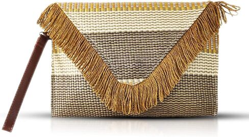 Clutch Purses for Women, Straw Bag, Bohemian Stripes Handmade Envelope Package, Summer Beach Handbags Suitable for Vacation, Travel, Daily Matching in Saudi Arabia