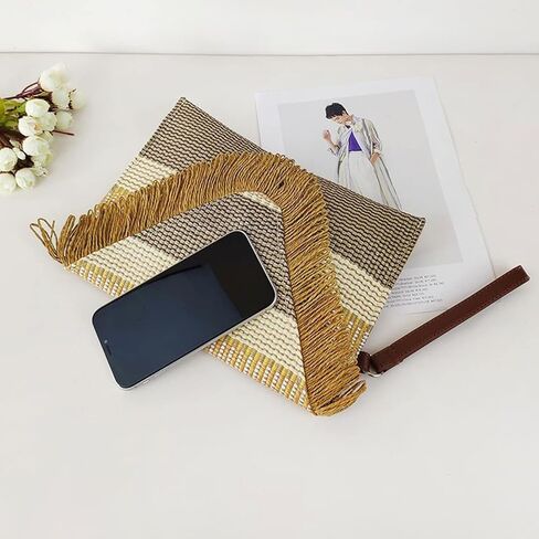 Clutch Purses for Women, Straw Bag, Bohemian Stripes Handmade Envelope Package, Summer Beach Handbags Suitable for Vacation, Travel, Daily Matching in Saudi Arabia