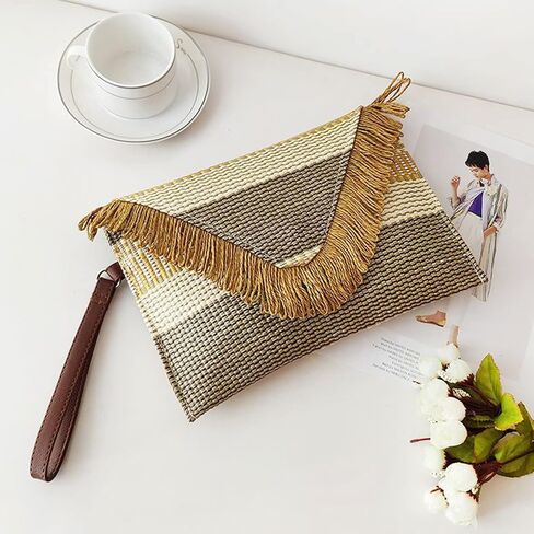 Clutch Purses for Women, Straw Bag, Bohemian Stripes Handmade Envelope Package, Summer Beach Handbags Suitable for Vacation, Travel, Daily Matching in Saudi Arabia